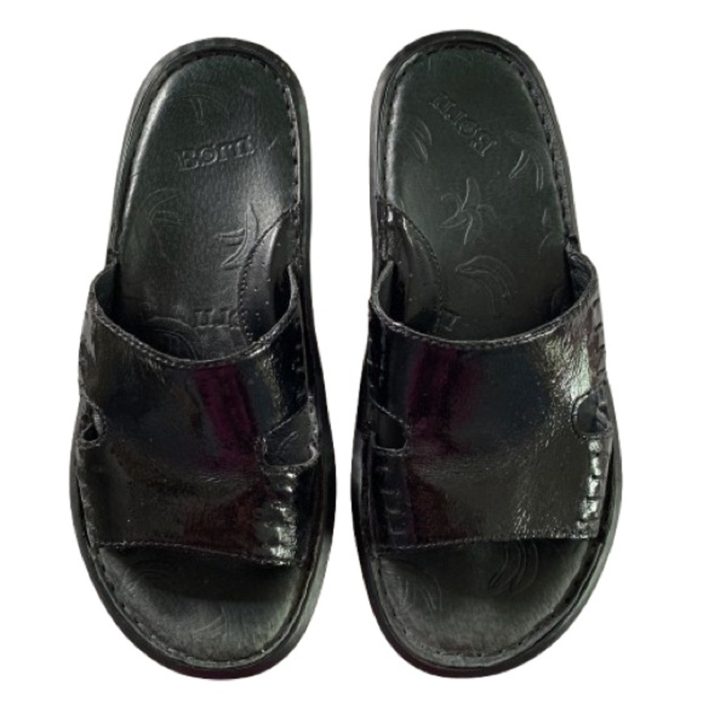 Born Women's Black Leather Slide Sandals Size 7 Comfort Flat Size 7 EUC